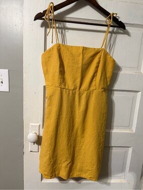 Old Navy Fit & Flare Tie-Strap Linen-Blend Mini Dress Yellow Large